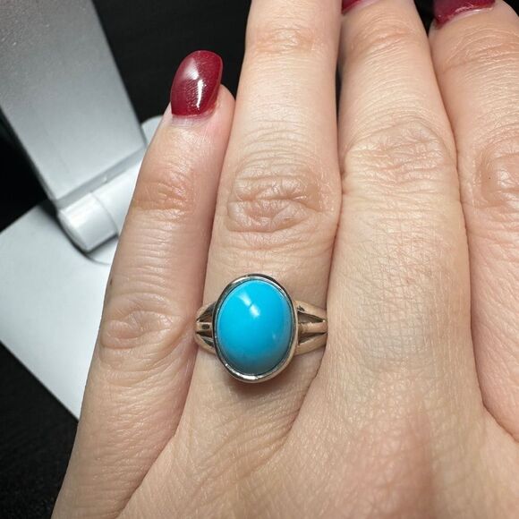 Genuine 3ct cabochon turquoise solitaire in solid sterling silver ring! - Picture 3 of 6